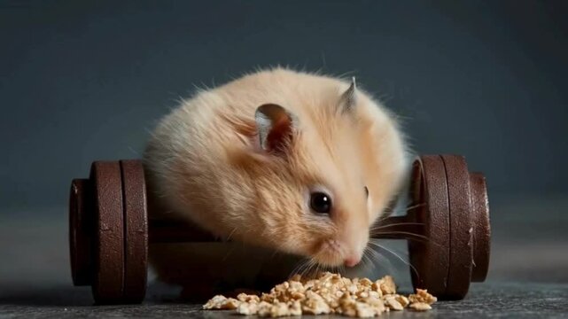 authentic human lifestyle concept Funny Hamster Lifting Weights, Cute Rodent Fitness Workout Motivation Video modern commercial stock usage