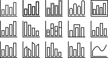 Obraz premium Collection of various hand drawn bar charts and a line graph isolated on a white background