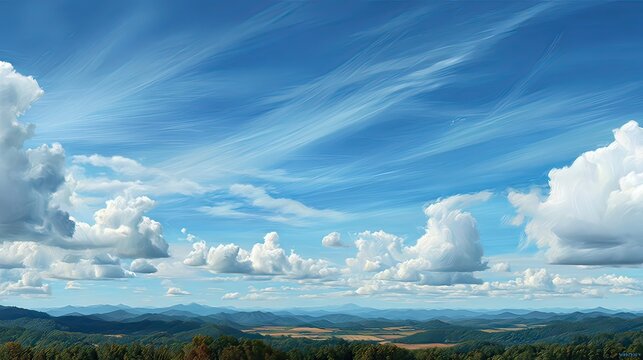 Captivating Landscape View with Expansive Sky, Rolling Hills, and Dramatic Cloud Formation in a Tranquil Nature Scene