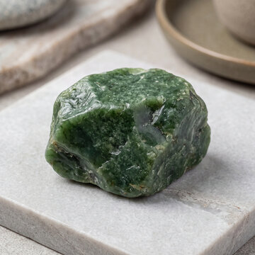 Raw Green Jade Stone on White Surface for Jewelry Making.