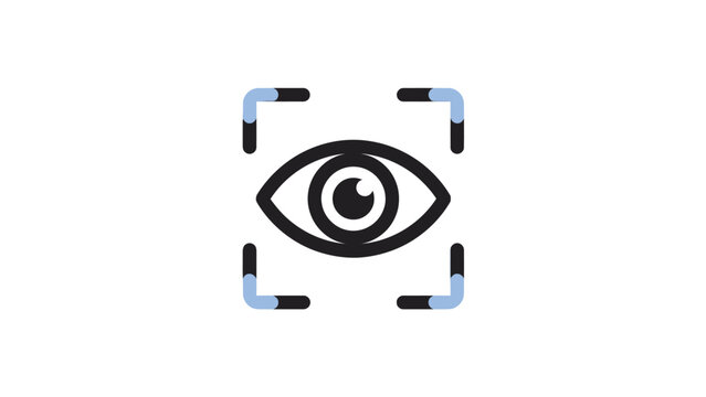 Digital eye scanner icon featuring minimalist graphic style for modern biometric security software identification systems and advanced facial recognition interface technology