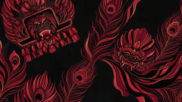 This is a "batik reog" from Indonesia. A background featuring Indonesian batik. Premium-quality Red and black batik. Suitable for use as wallpaper or in clothing designs.