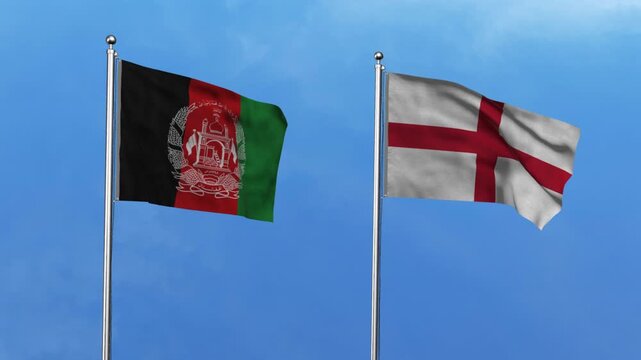 Afghanistan and England Waving Flags, 3D Illustration