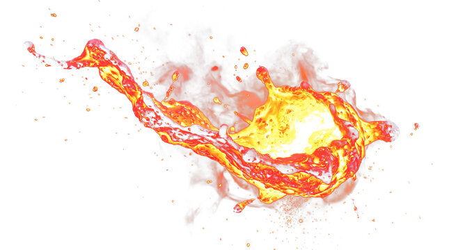 Dynamic 3D render of a fiery explosion with liquid flames and smoke, isolated on transparent background, perfect for game assets, movie posters, and energetic graphic design projects.