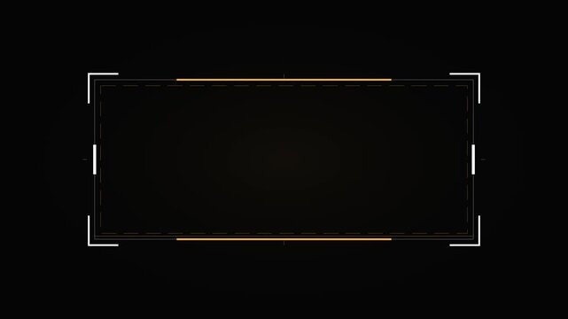 Futuristic HUD Digital Frame Animation on Black Background with White Corner Brackets and Orange Dotted Lines for Video Editing, Science Fiction Interface, and High Tech User Overlay Assets