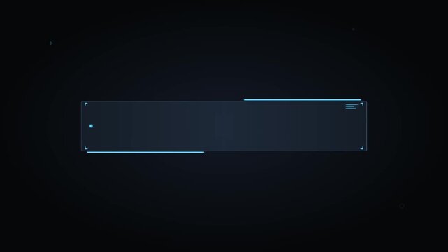 Futuristic HUD lower third animation template with glowing blue lines on a dark background for sci-fi user interface design, technology broadcast, or gaming stream overlay graphics.