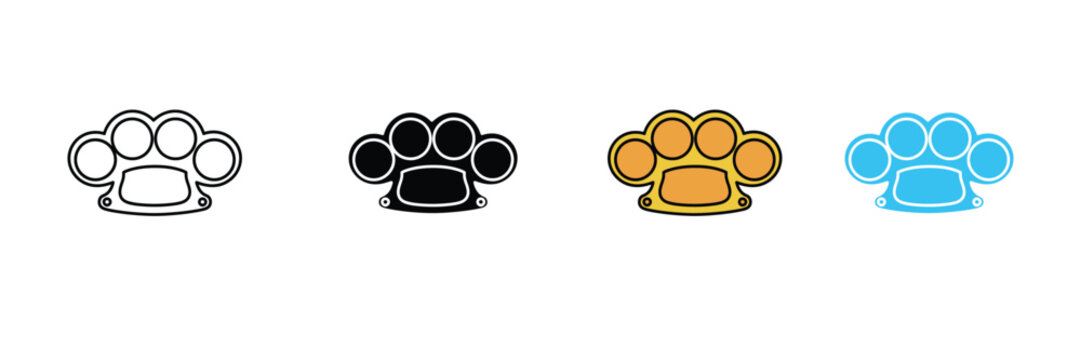 Brass Knuckles and Knuckleduster Icon Set for Weapon, Combat Fight, and Vector Illustration