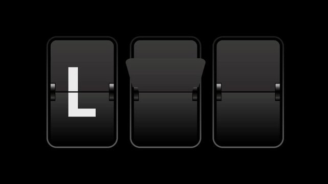 Flip text animation of a board showing the word lan with transparent background video & looping alpha channel.