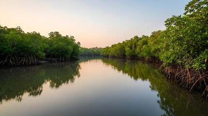 Fototapeta premium Goa Riverside Mangrove Forest Waterway View