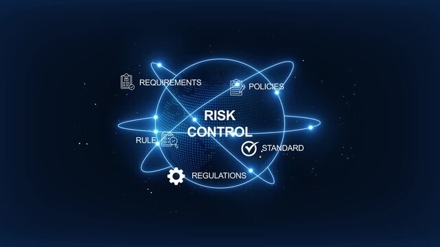 Risk control and corporate compliance digital concept with rotating globe and corporate governance business strategy
