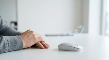 Fototapeta premium Person using a computer mouse with a digital efficiency growth graph overlay