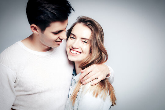 Love. Young couple hugs, have fun and vibing together , polaroid film style. Togetherness, family, relationship
