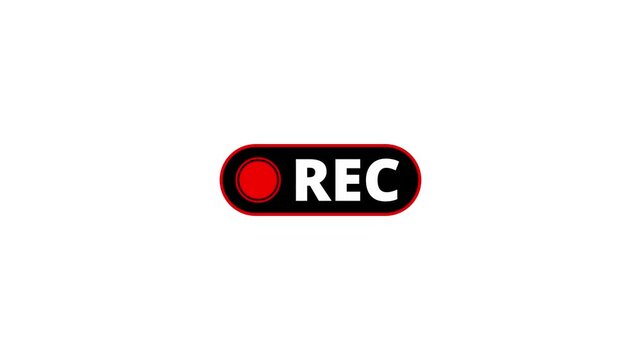 Red rec button animation with bold recording label for video camera and broadcast interface on white background
