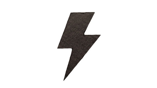 Dark textured lightning bolt symbol isolated on transparent background during conceptual design