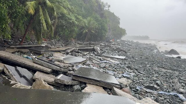 Coastal Road Destroyed By Powerful Storm Surge During Hurricane