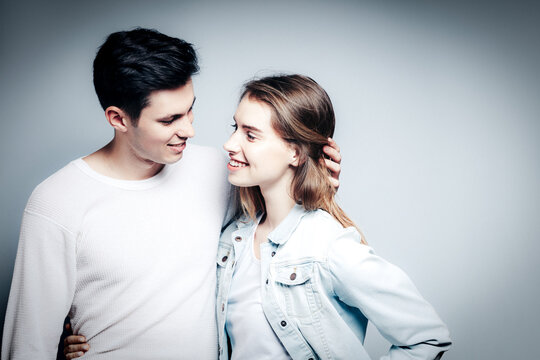 Love. Young couple hugs, have fun and vibing together , polaroid film style. Togetherness, family, relationship
