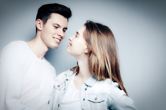 Love. Young couple hugs, have fun and vibing together , polaroid film style. Togetherness, family, relationship