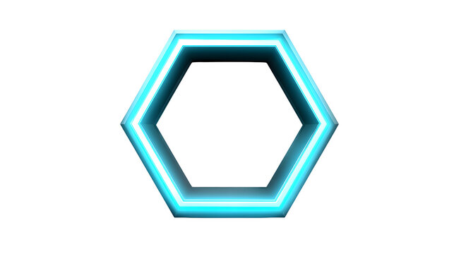 Glowing neon hexagon frame floating in air