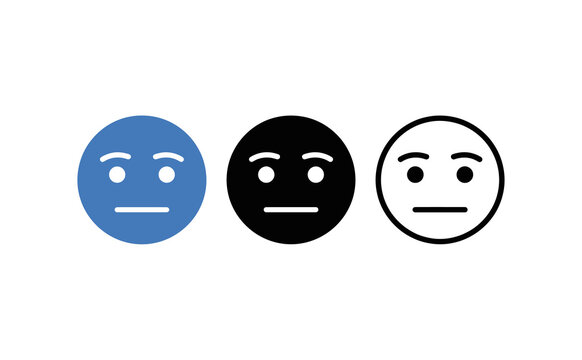 Minimalist emoticons with neutral expression in blue black and white colors