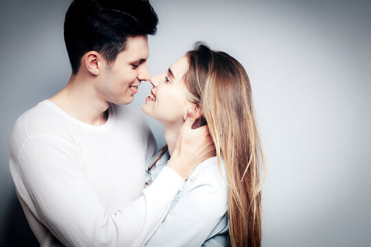 Love. Young couple hugs, have fun and vibing together , polaroid film style. Togetherness, family, relationship