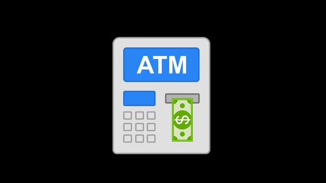 ATM Banking Cash Withdrawal Icon Animation with Green Background. Full HD. 4K