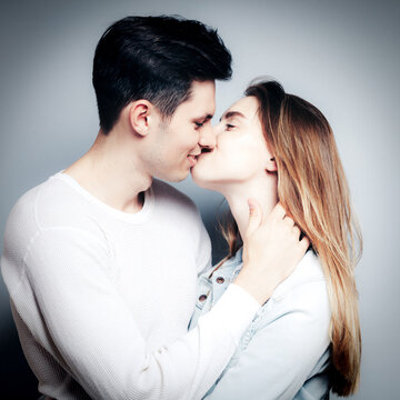 Love. Young couple hugs, have fun and vibing together , polaroid film style. Togetherness, family, relationship