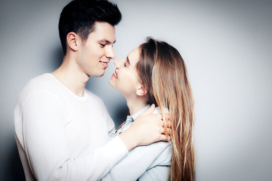 Love. Young couple hugs, have fun and vibing together , polaroid film style. Togetherness, family, relationship