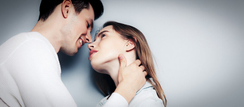 Love. Young couple hugs, have fun and vibing together , polaroid film style. Togetherness, family, relationship