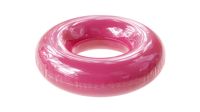 A pink inflatable donut shaped pool float