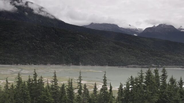 a pan of skagway river and taiya inlet at skagway of alaska, usa