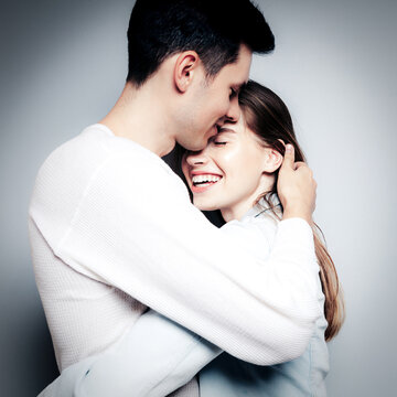 Love. Young couple hugs, have fun and vibing together , polaroid film style. Togetherness, family, relationship