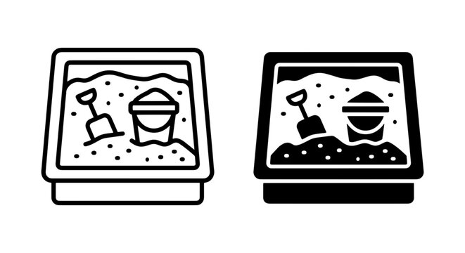Sandbox Icons, Beach Play Set Vector Graphics, Outdoor Kids Fun, Summer Recreation, Children's Activity, Bucket and Spade, Sand Toys, Playtime