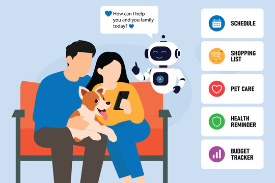 AI Smart Family Assistant Vector Illustration for Home Organization
