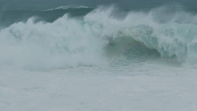 Large Ocean Waves Roll Ashore During Rough Coastal Weather