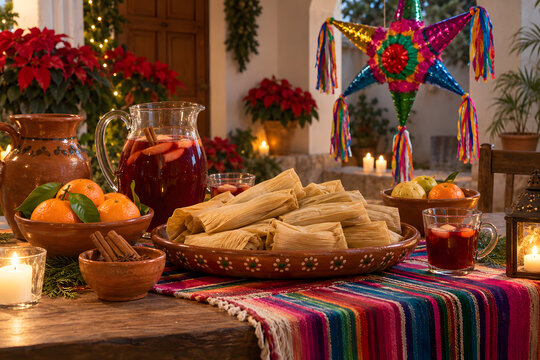 Las Posadas Tamales and Traditional Fruit Punch Table
