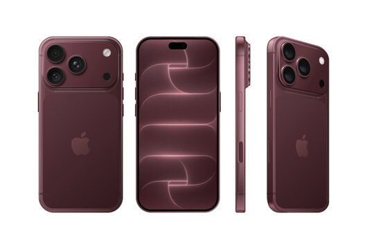 Set of Smart phone Apple iPhone 18 Pro, Pro Max in different sides, in official Burgundy.