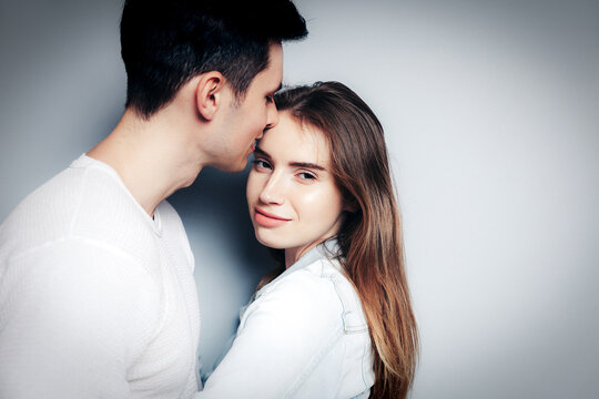Love. Young couple hugs, have fun and vibing together , polaroid film style. Togetherness, family, relationship