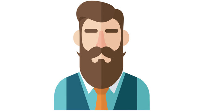 Flat vector illustration of a bearded man with a waistcoat and tie