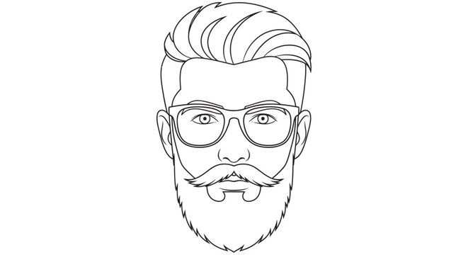 Line art illustration of a man s face with beard and glasses on a white background