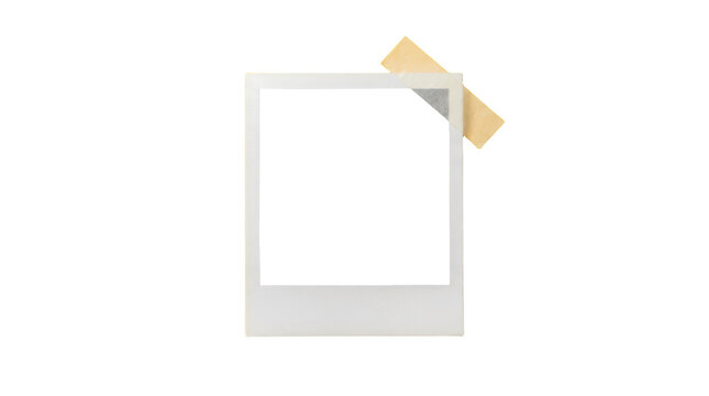 Empty polaroid photo frame with adhesive tape isolated on transparent background