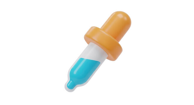 Orange eyedropper with blue liquid during studio lighting for medical or cosmetic concept