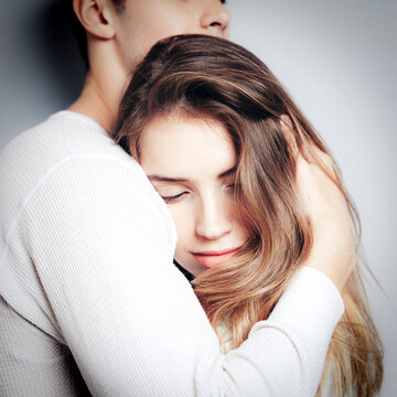 Love. Young couple hugs, have fun and vibing together , polaroid film style. Togetherness, family, relationship