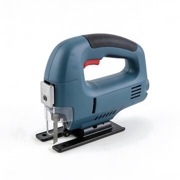 Blue electric jigsaw tool for cutting wood