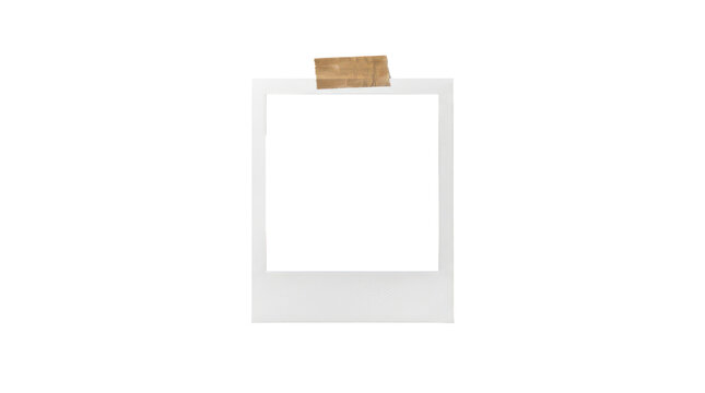Empty polaroid photo frame with tape isolated on transparent background
