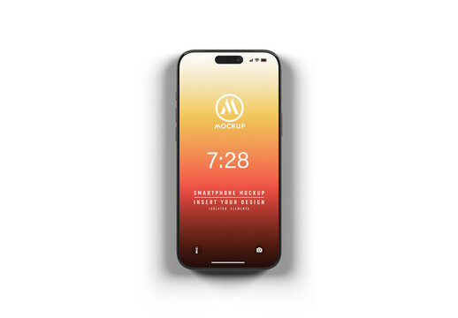 Modern Black Smartphone Isolated on White Clean Surface Mockup
