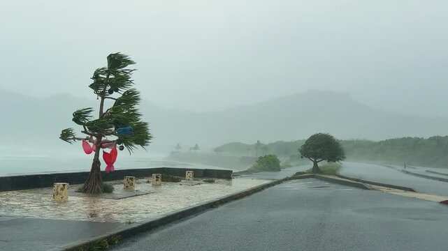 Hurricane Wind And Sheets Of Rain Lash Coastal Area
