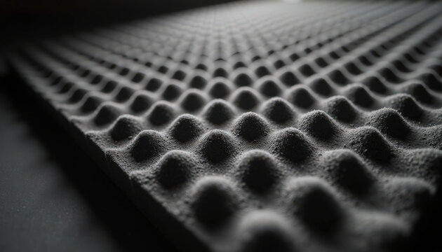 Acoustic foam panel with textured surface exhibiting sound absorption properties. Acoustic foam texture enhances sound quality in recording studio environments.