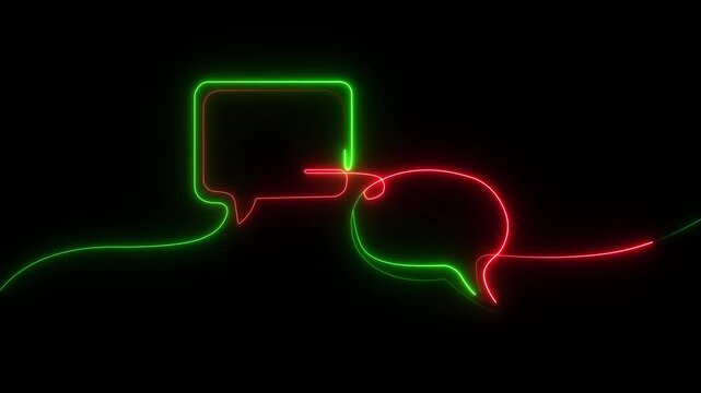 Blue Neon Speech Bubble animation on black background. Talk bubbles motion graphics.4k animation video
