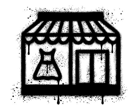 graffiti clothes store icon with black spray paint. vector illustration.