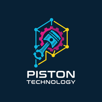 This logo combines a piston and gear in a vibrant, modern design, conveying mechanical innovation and efficiency, great for industrial or automotive technology firms.